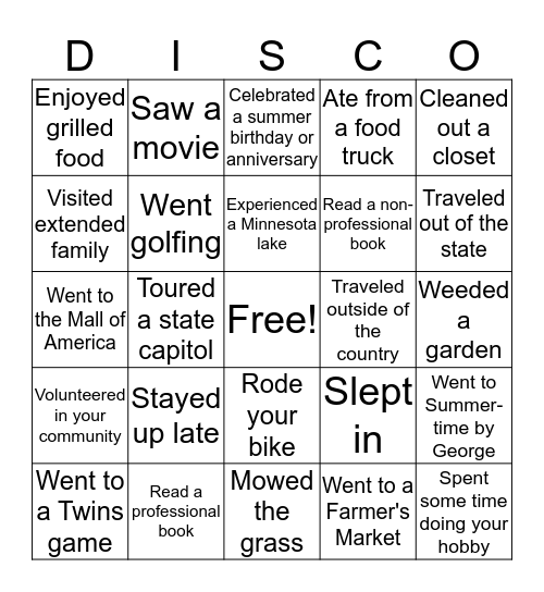 Welcome to Discovery, _____________(your name)! Bingo Card