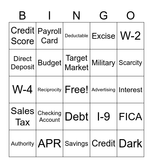 Review Personal Finance Bingo Card