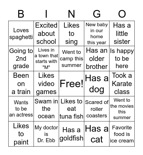 Getting to Know You ! Bingo Card