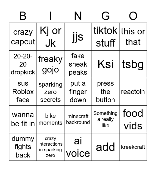 every day shorts bingo Card