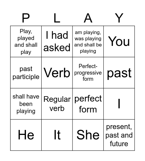 Verb Anatomy: to play Bingo Card