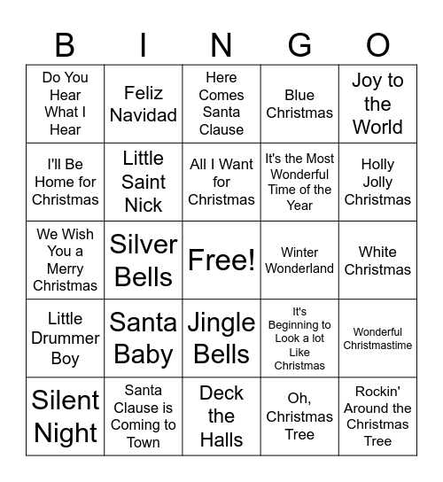 CHRISTMAS CAROL BINGO Card