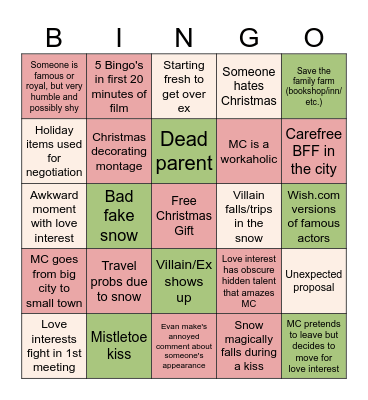 Christmas Movie Tropes Bingo Card