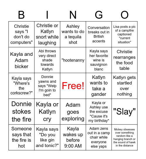 Camping 2024 BINGO Card