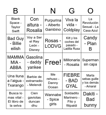 BINGO MUSICAL TINDENT Bingo Card