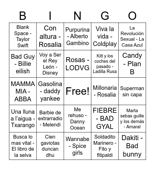 BINGO MUSICAL TINDENT Bingo Card