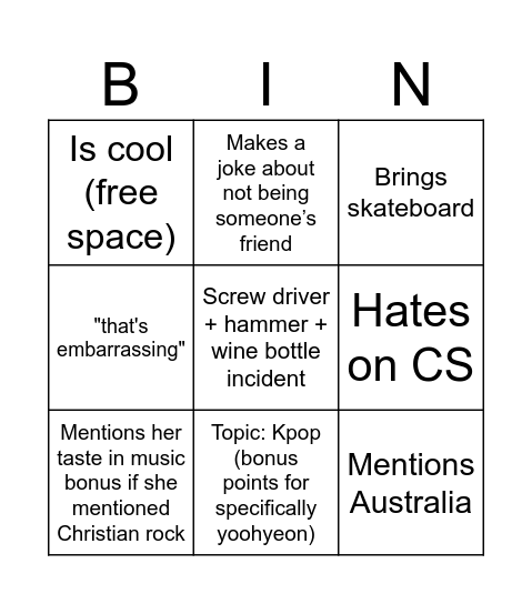 Nicole Bingo Card