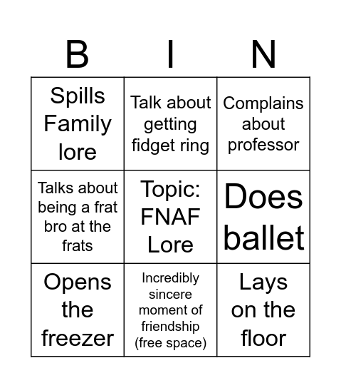 Calliope Bingo Card