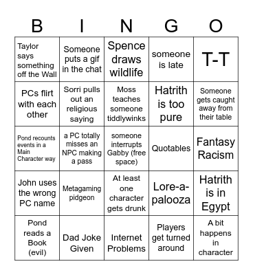 Dongles DnD Bingo Card