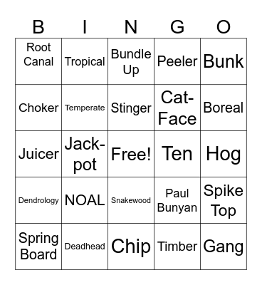 Forestry Bingo Card