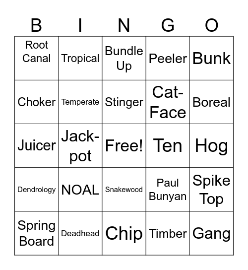 Forestry Bingo Card