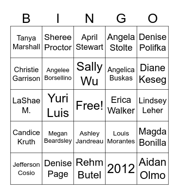 Staff Party Bingo Card