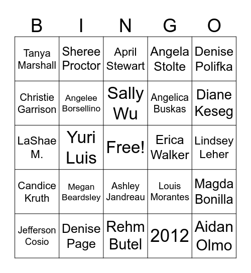 Staff Party Bingo Card