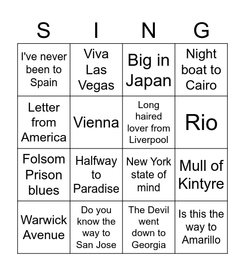 JUKEBOX BINGO Card
