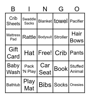 Ryan & Carri's Baby Shower Bingo Card