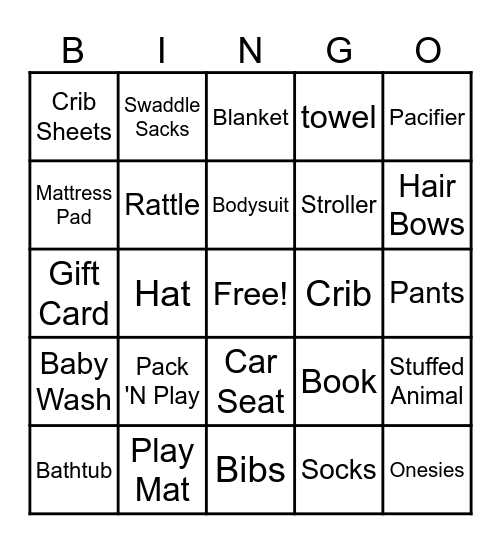 Ryan & Carri's Baby Shower Bingo Card