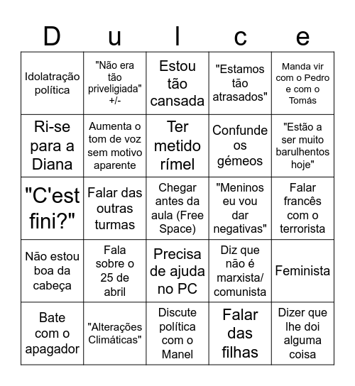 Dulce Bingo 18/11/24 Bingo Card