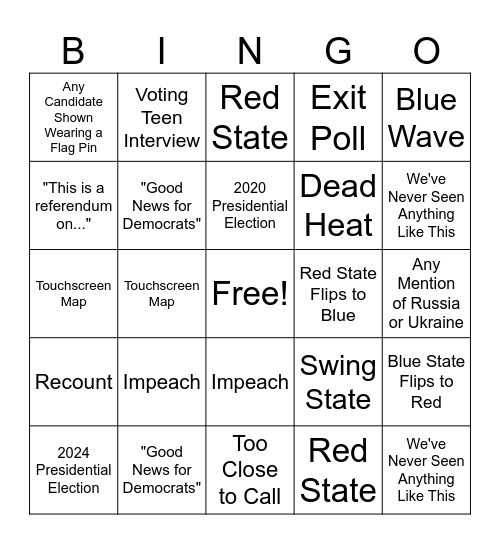 Election Night Bingo Card