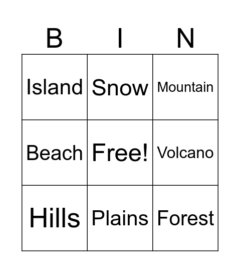Landscape Bingo Card