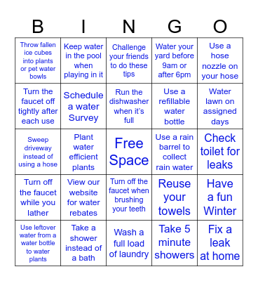Water Saving Bingo Card