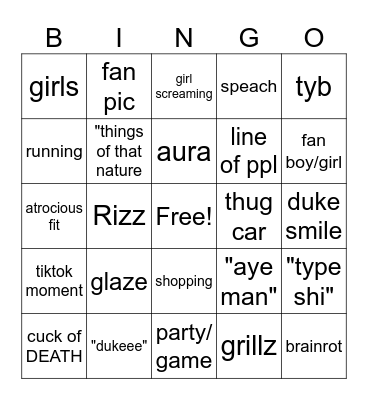 BIG Drop bingo Card