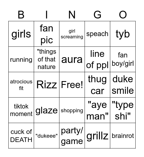 BIG Drop bingo Card