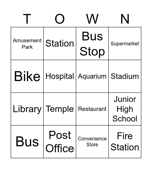 My Town Bingo Card