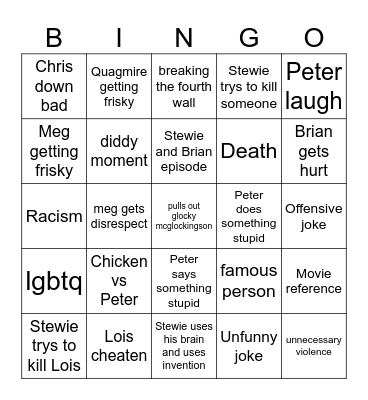 family guy bingo Card