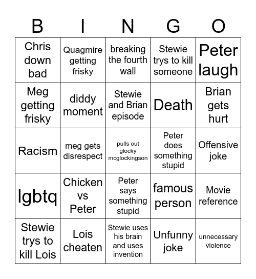 family guy bingo Card