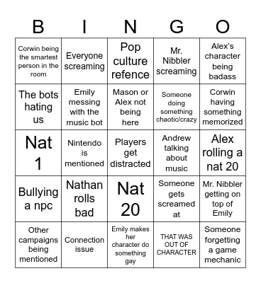 Table top Bingo Card