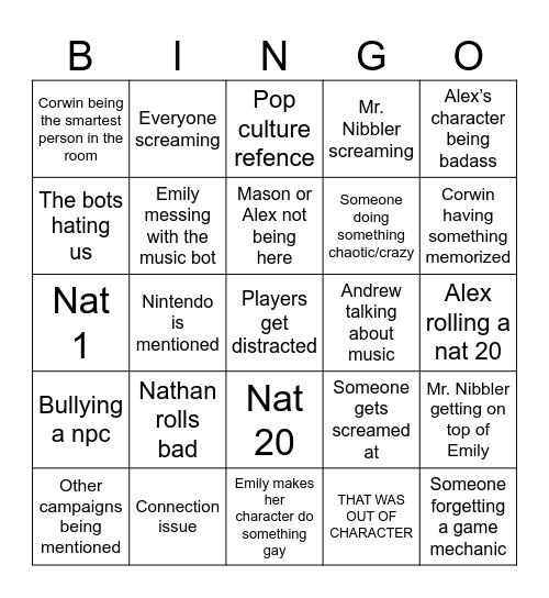 Table top Bingo Card