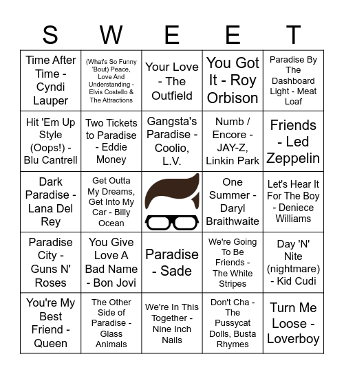 Sweet Avenue 11/5 Music Bingo Card