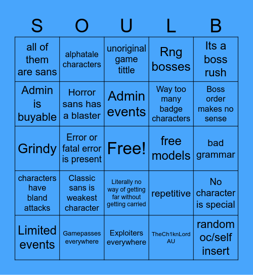 soul ops bingo Card