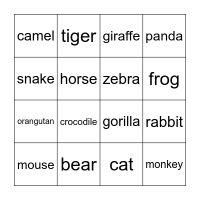 Animals Bingo Card