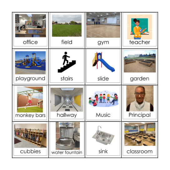 People and Places in School Bingo Card