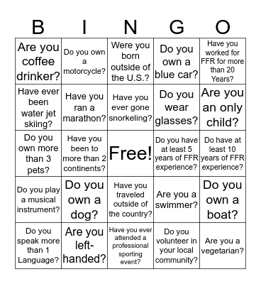 FFR Business Manager's Conference Bingo Card