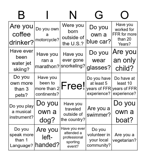 FFR Business Manager's Conference Bingo Card