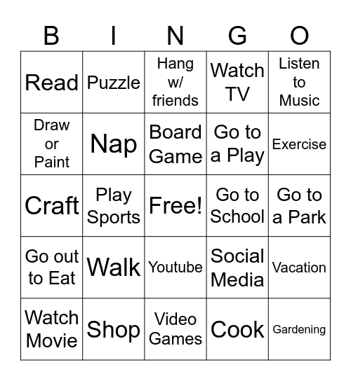 Fun-Making Choices Bingo Card