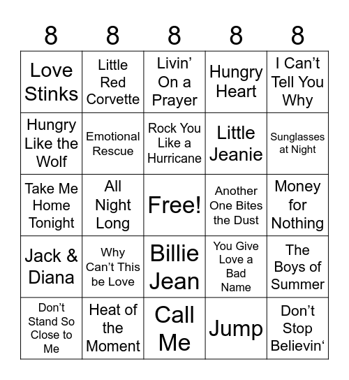 80's Rock Bingo Card