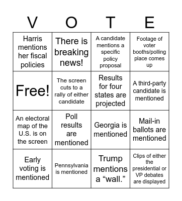YVote 2024 Election Bingo! Bingo Card