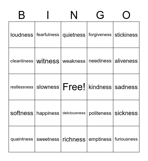 -ness bingo Card
