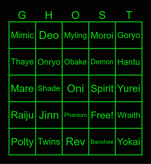 Ghost 2.0 Bingo Card