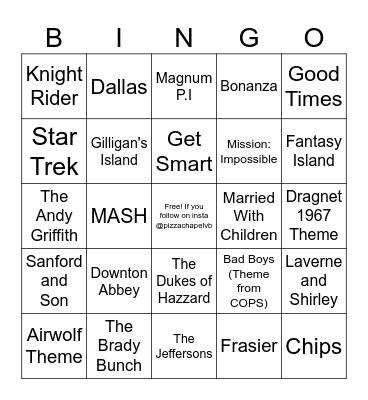 TV Theme Songs Bingo Card