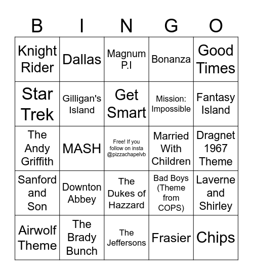 TV Theme Songs Bingo Card