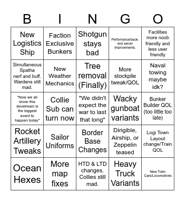 Foxhole Devstream Bingo Card