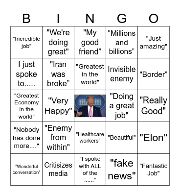 Trump Speech Bingo Card