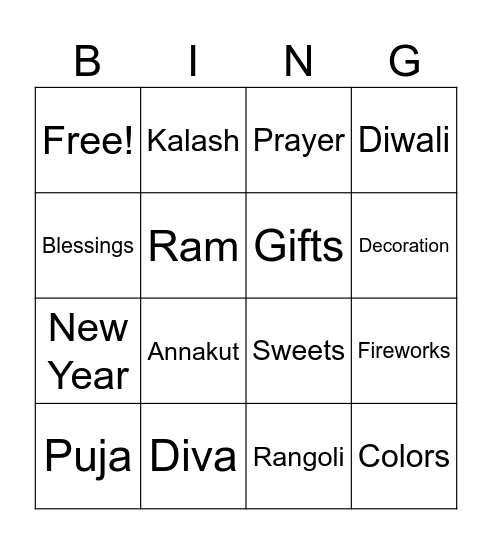 DIWALI BINGO! Bingo Card