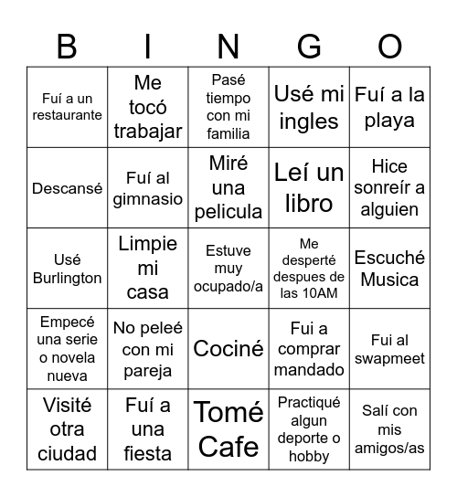 Bingo Edición Que hice este weekend? Bingo Card