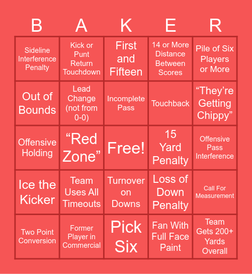 Chiefaneers Bingo Card