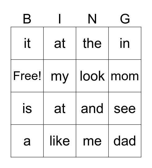 Snap words Bingo Card